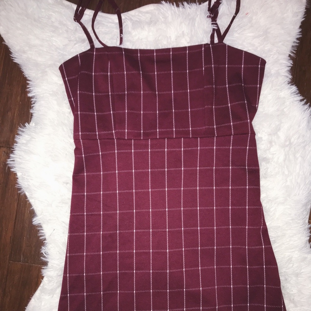 burgundy and white lined dress